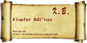 Klopfer Bónis névjegykártya